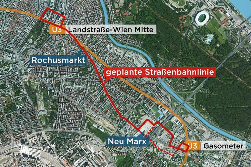 návrh vedení trasování tramvaje, autor nákresu ORF