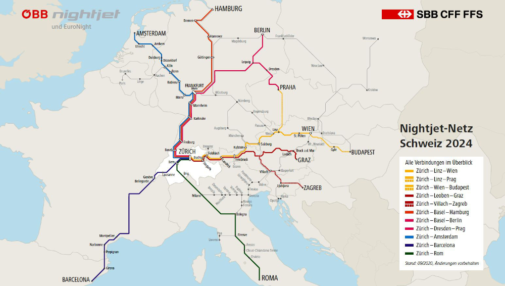 SBB a ÖBB s novou sítí nočních vlaků