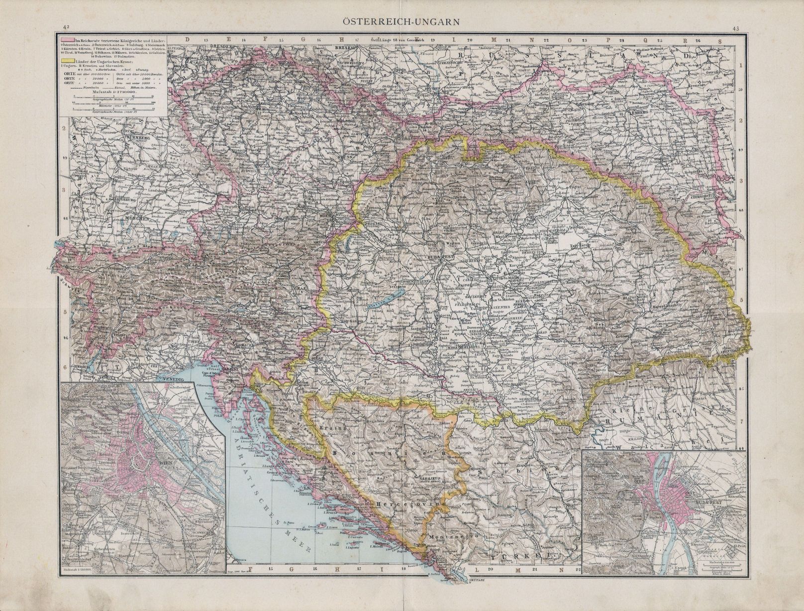 mapa Rakouska - Uherska z roku 1890