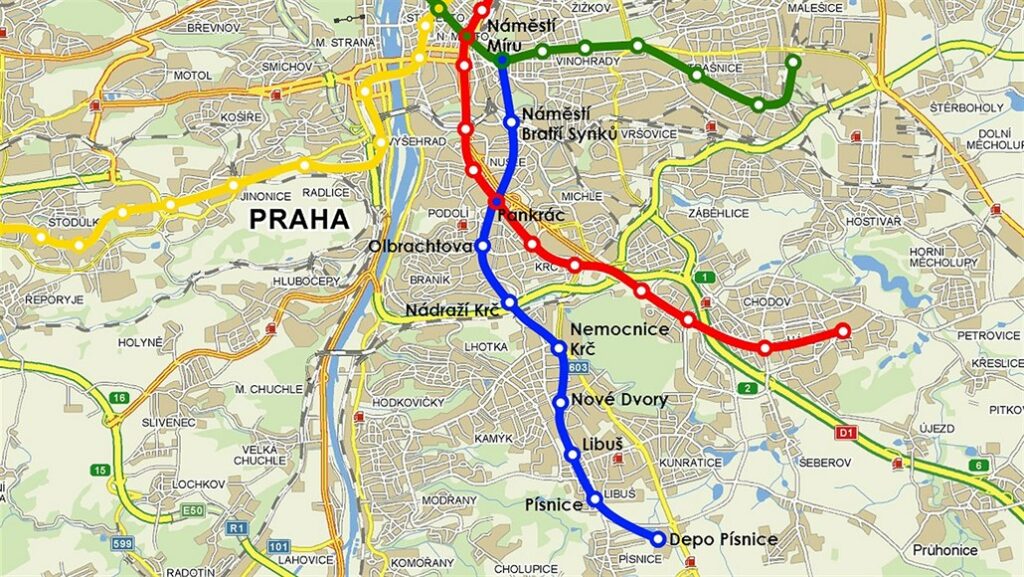 plán trasy metra D v Praze