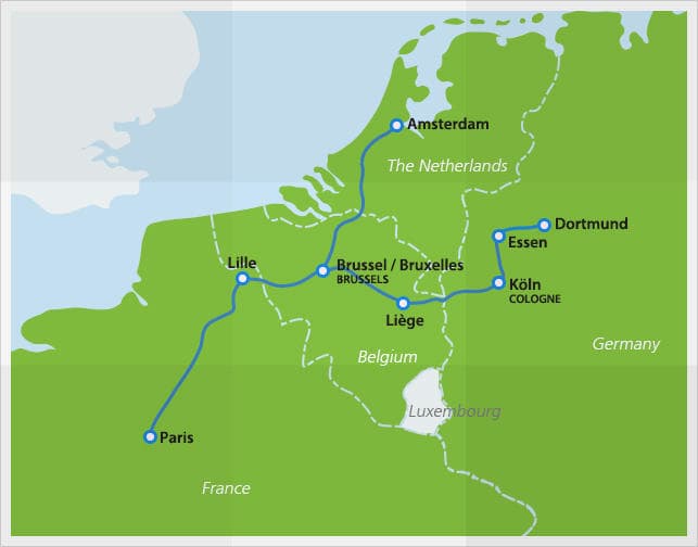 mapa sítě Thalys