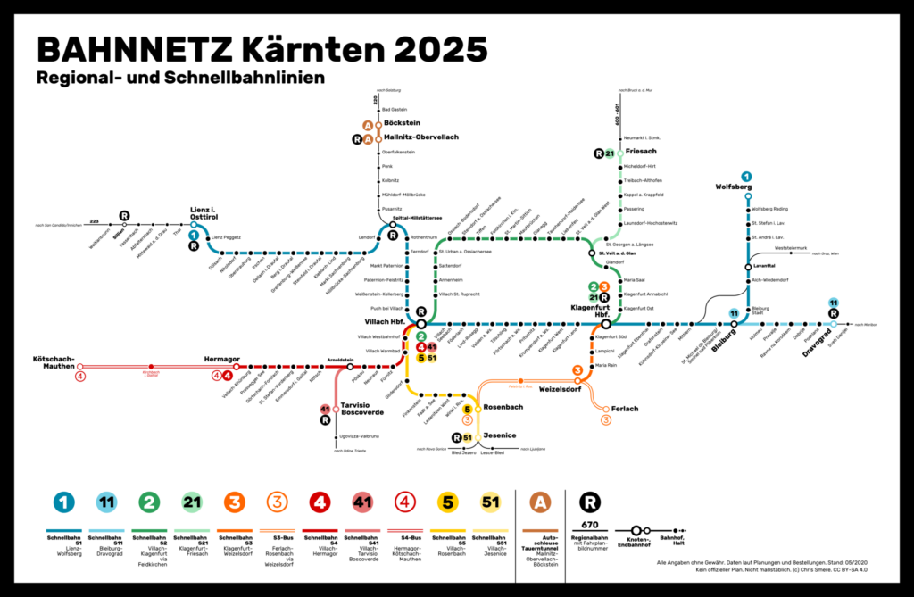 možný regionální a S-Bahn systém v Korutanech přibližně od roku 2025
