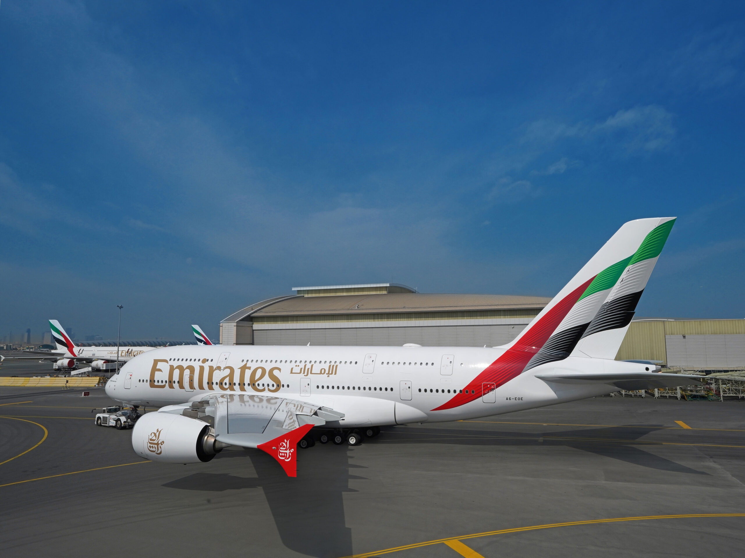 A380 Emirates s registrací E6-E0E má, jako první novou livery. Foto Emirates