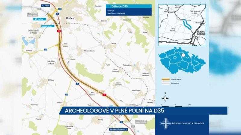 Archeologové v plné polní na D35, úsek Hořice – Sadová má být hotový v roce 2025