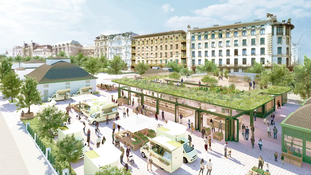 Vídeň promění parkoviště u trhu v centru města z betonového prostoru na oázu zeleně