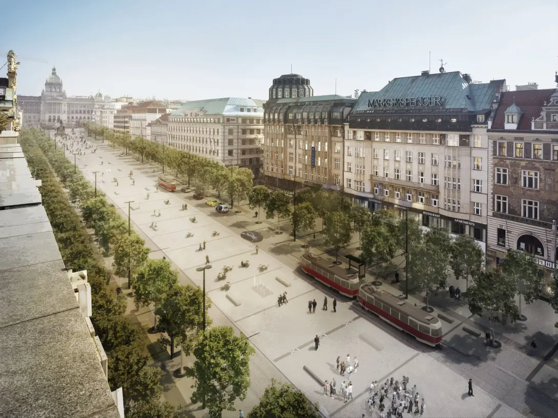 vizualizace podoby tratě na Václavském náměstí. Zdroj IPR Praha