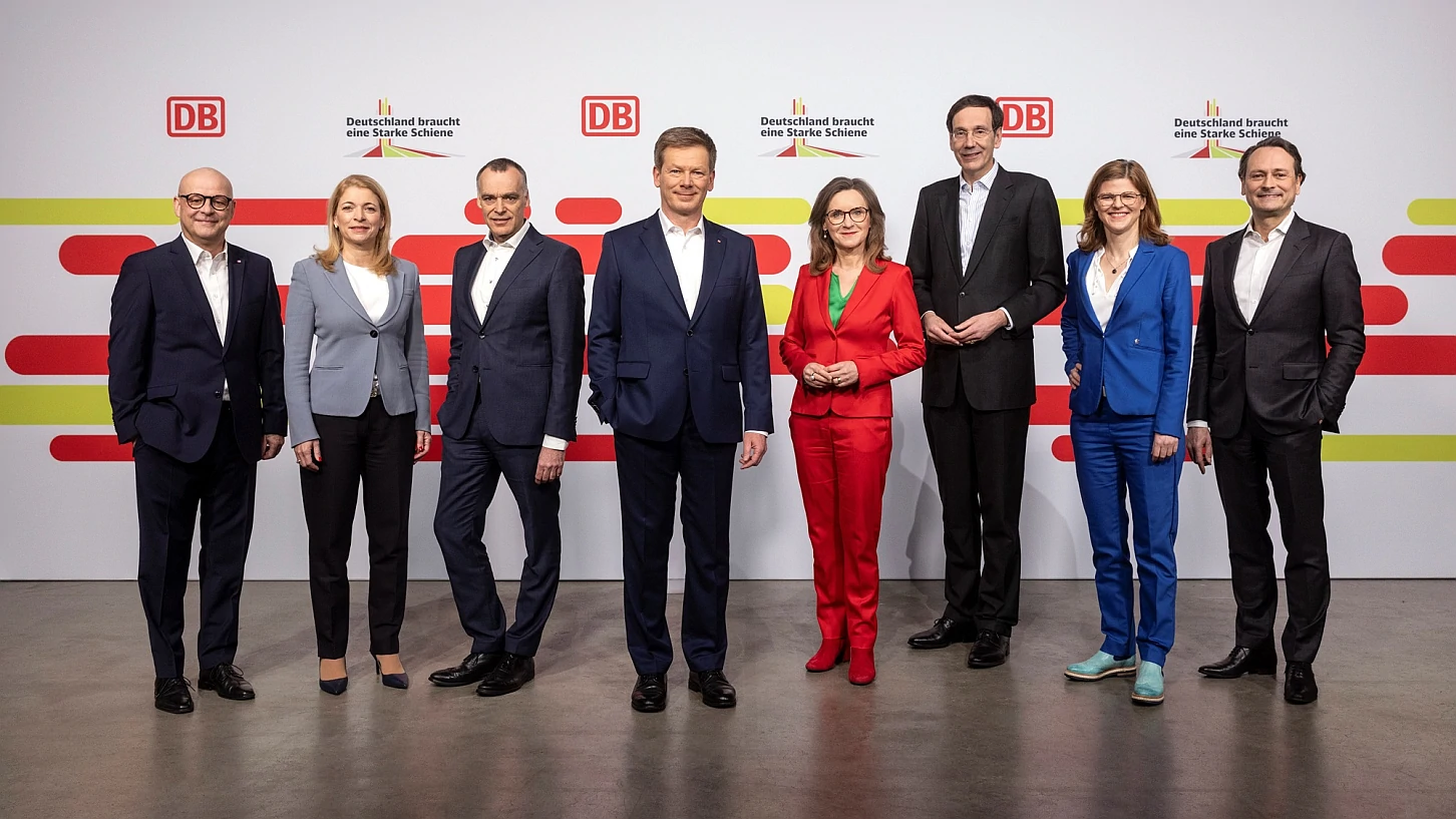 Představenstvo Deutsche Bahn AG na výroční tiskové konferenci v roce 2024 Foto © DB AG / Pablo Castagnola