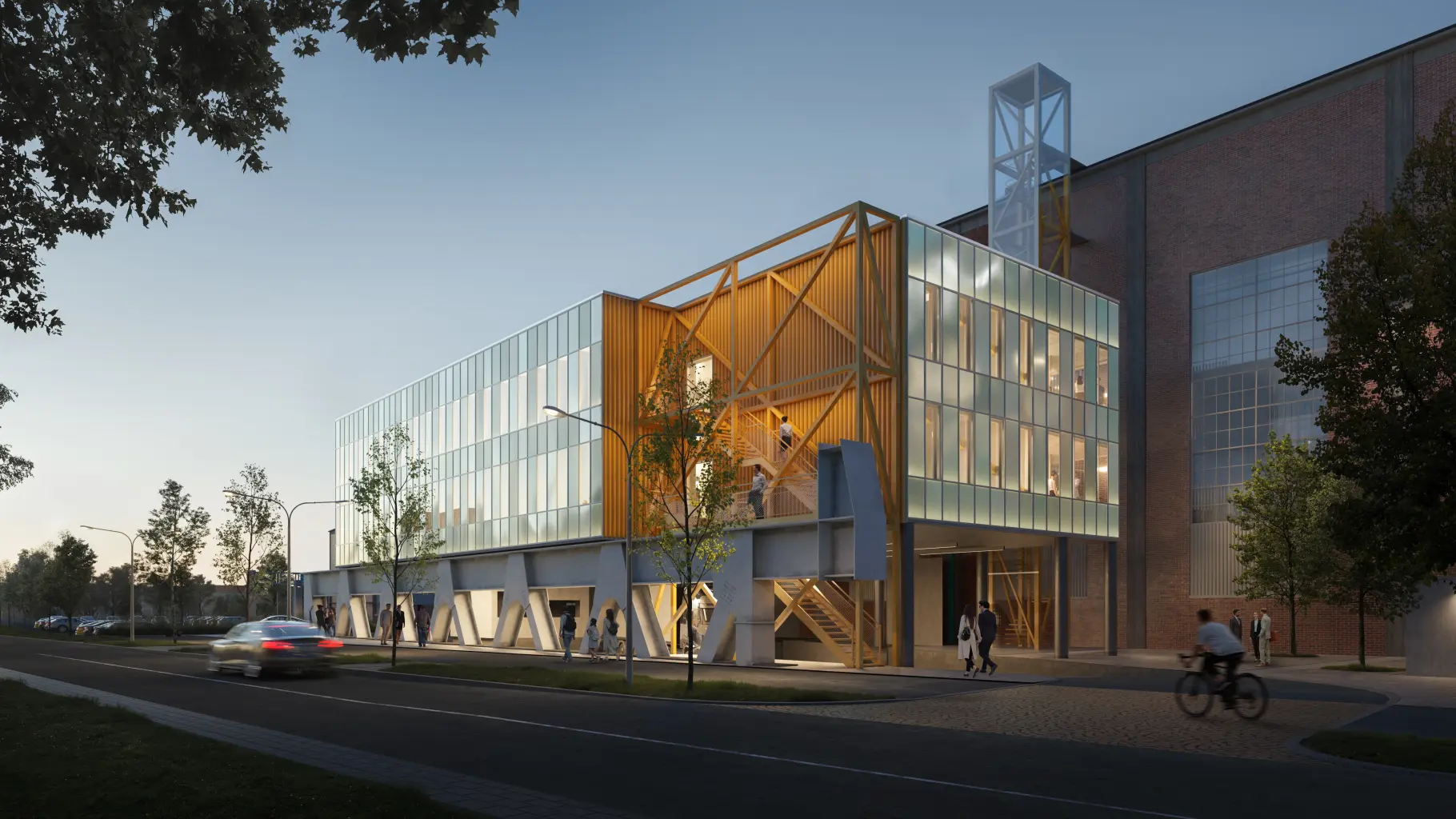 Swets-och Pannverkstaden Pohled od jihu. Zde se plánují prostory prodejny, kanceláře, obchod a parkovací garáže. Vizualizace OpenStudio Arkitekter AB