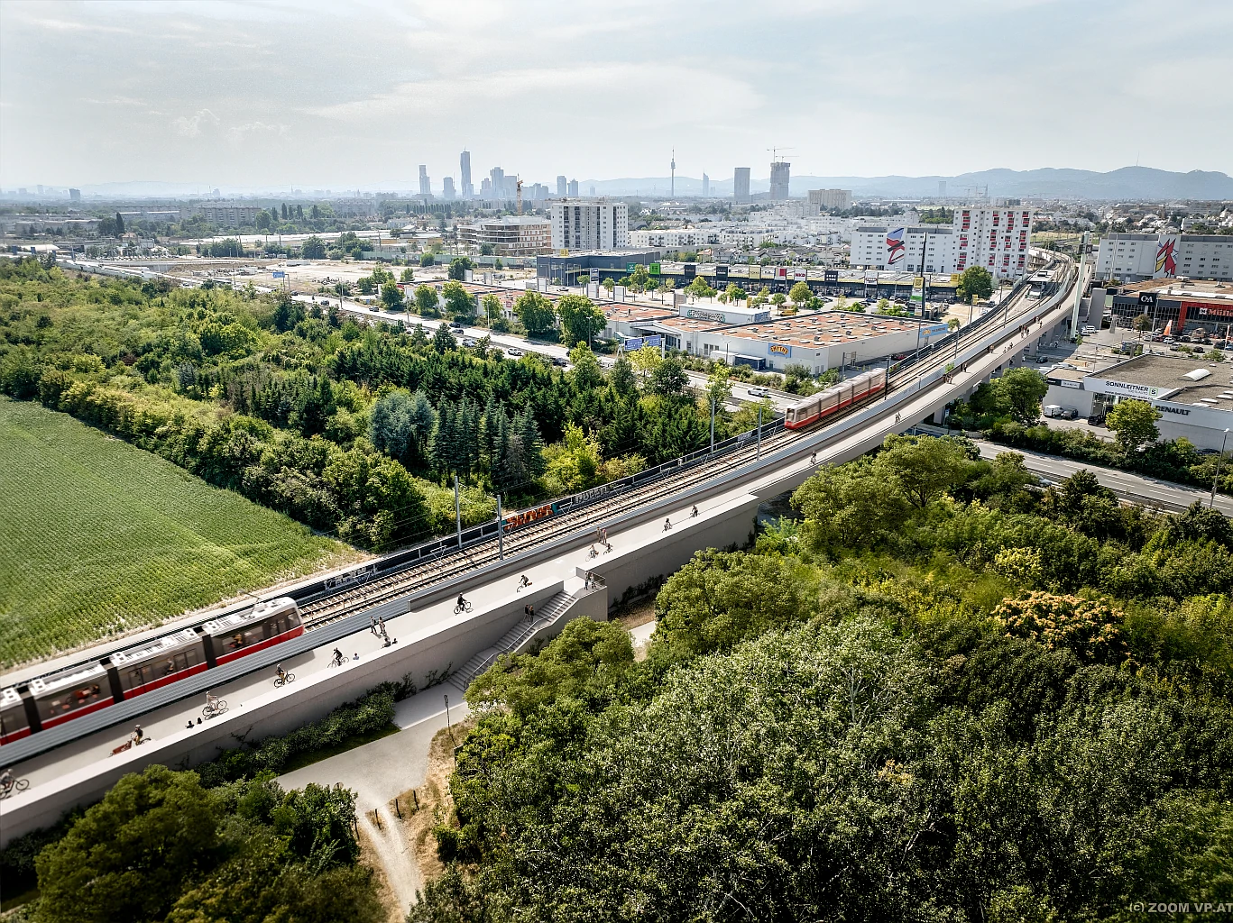 Vídeň staví jeden z nejdelších vídeňských mostů pro pěší a cyklisty ve městě Dunaji! Copyright: (c) ZOOMVP.ATZOOMVP/MA 29