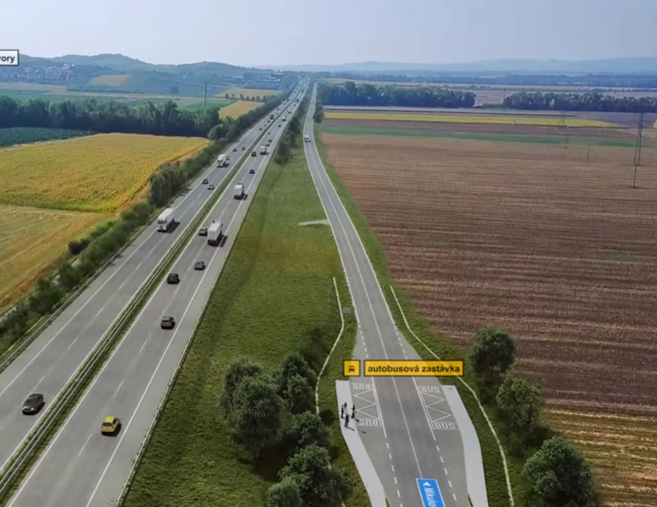 dálnice D52 u obce Bavory. Vizualizace ŘSD