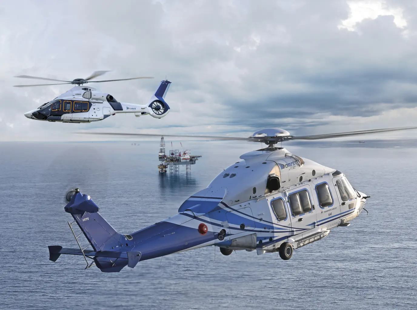vrtulníky H160 a H175 výrobce Airbus u ropné plošiny © Airbus