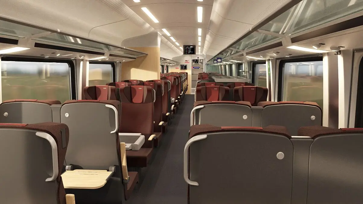 Modernizovaná sedadla ve 2. třídě vlaku Railjet. © ÖBB