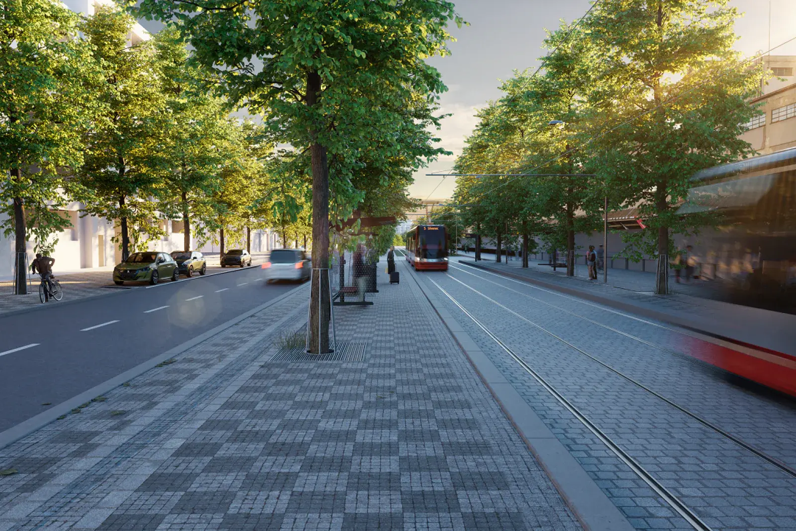 Nová tramvajová trať Olšanská. Autor vizualizace: ARCHEVIO STUDIO