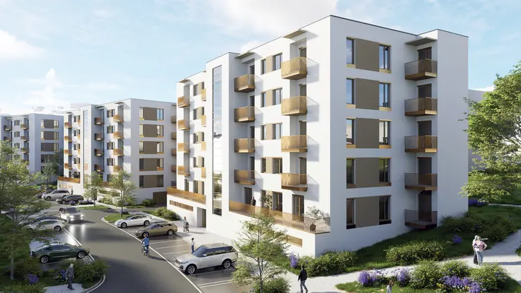Vizualizace bydlení na Kamenném vrchu. Vizualizace: A99